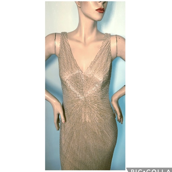 Aidan Mattox fringes V-Neckline sleeveless beaded gown dress - Picture 10 of 14